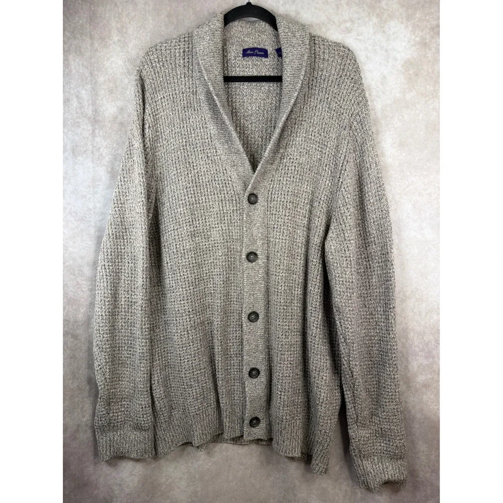 Alan Flusser Cardigan‎ Mens XXL Gray Shawl Collar Cotton Sweater Grandpacore